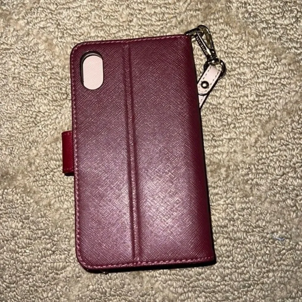 Michael Kors Saffiano Leather Folio Case for iPhone X – Burgundy – 3 Card Slots